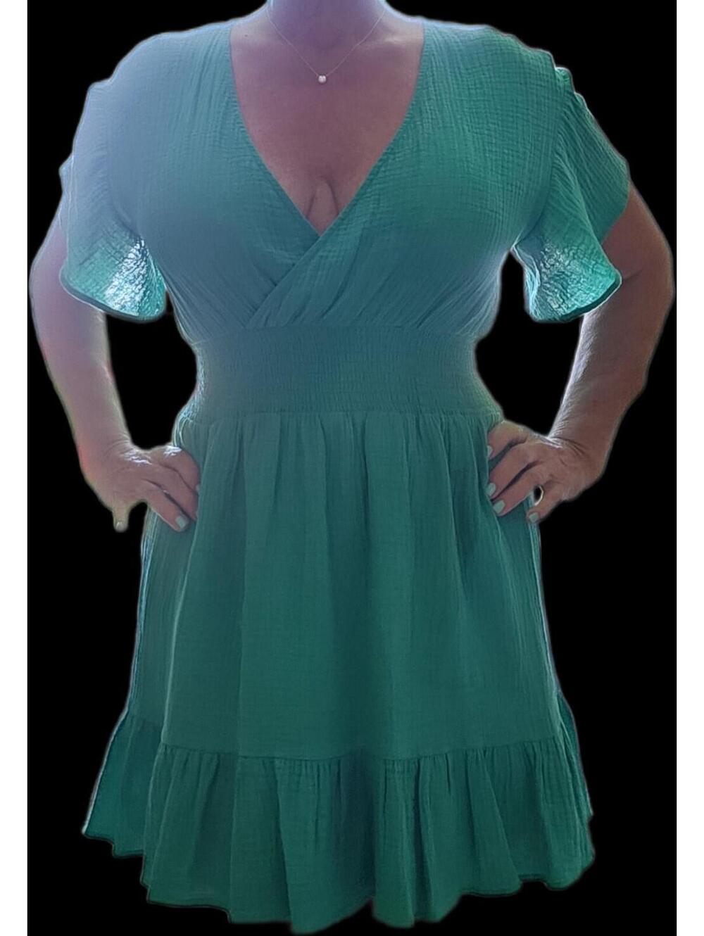 BB Dakota Smocked High Waist V Neck Surplice Dress Large EUC